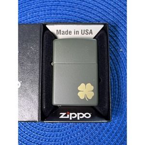 Zippo Windproof Lighter Four Leaf Clover Design Matte Green
